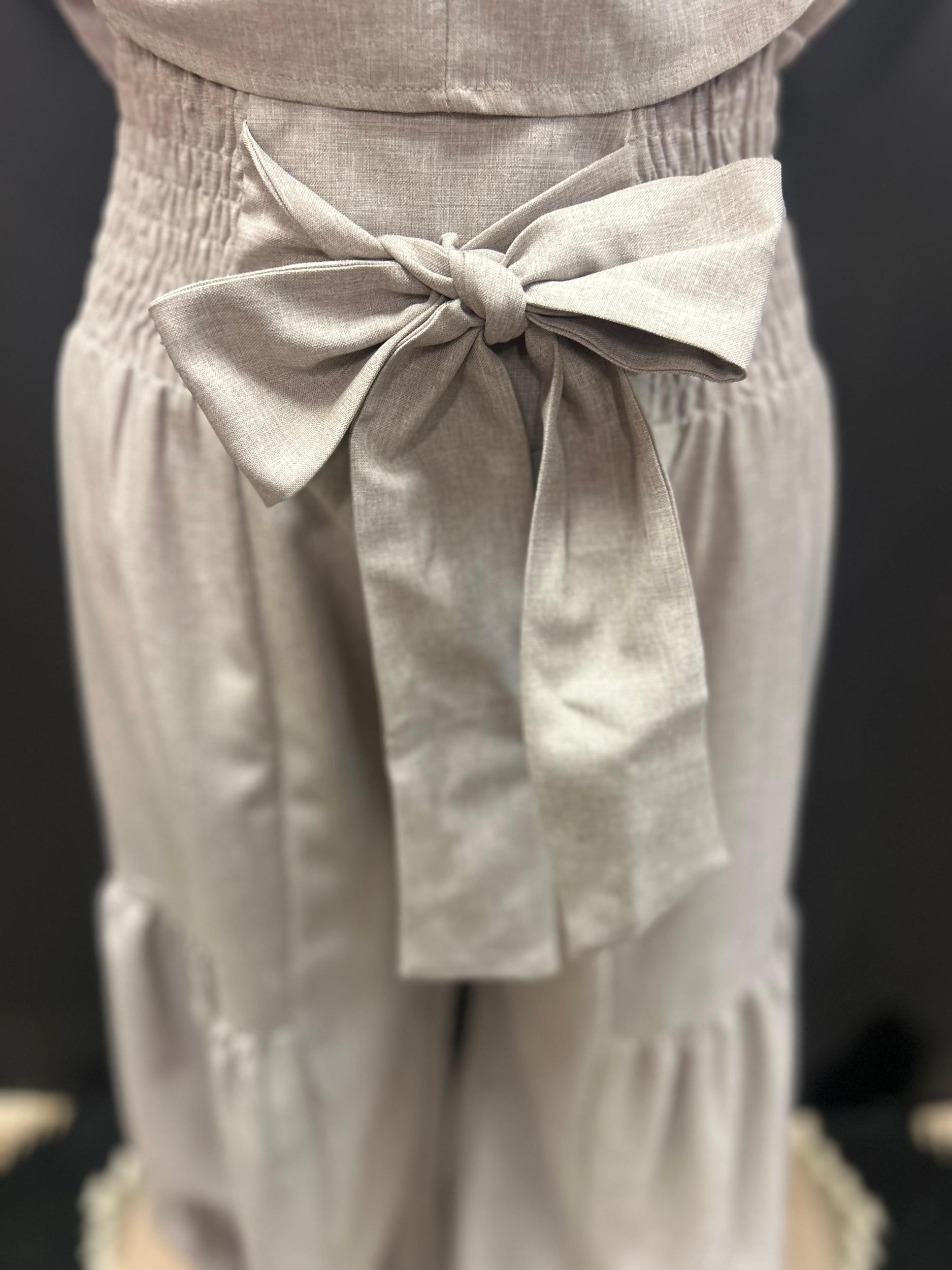 Oatmeal Smocking Waist  & Ruffled Crop Trop Set Product Image