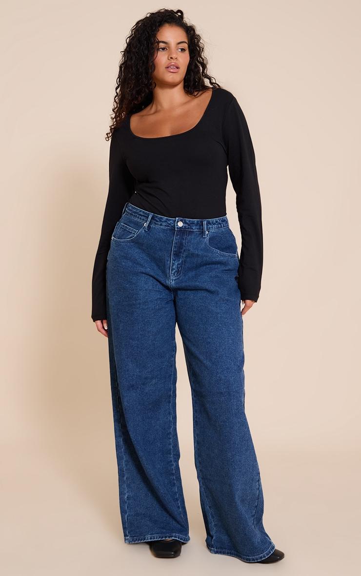 Plus Black Soft Cotton Scoop Neck Long Sleeve Bodysuit Product Image