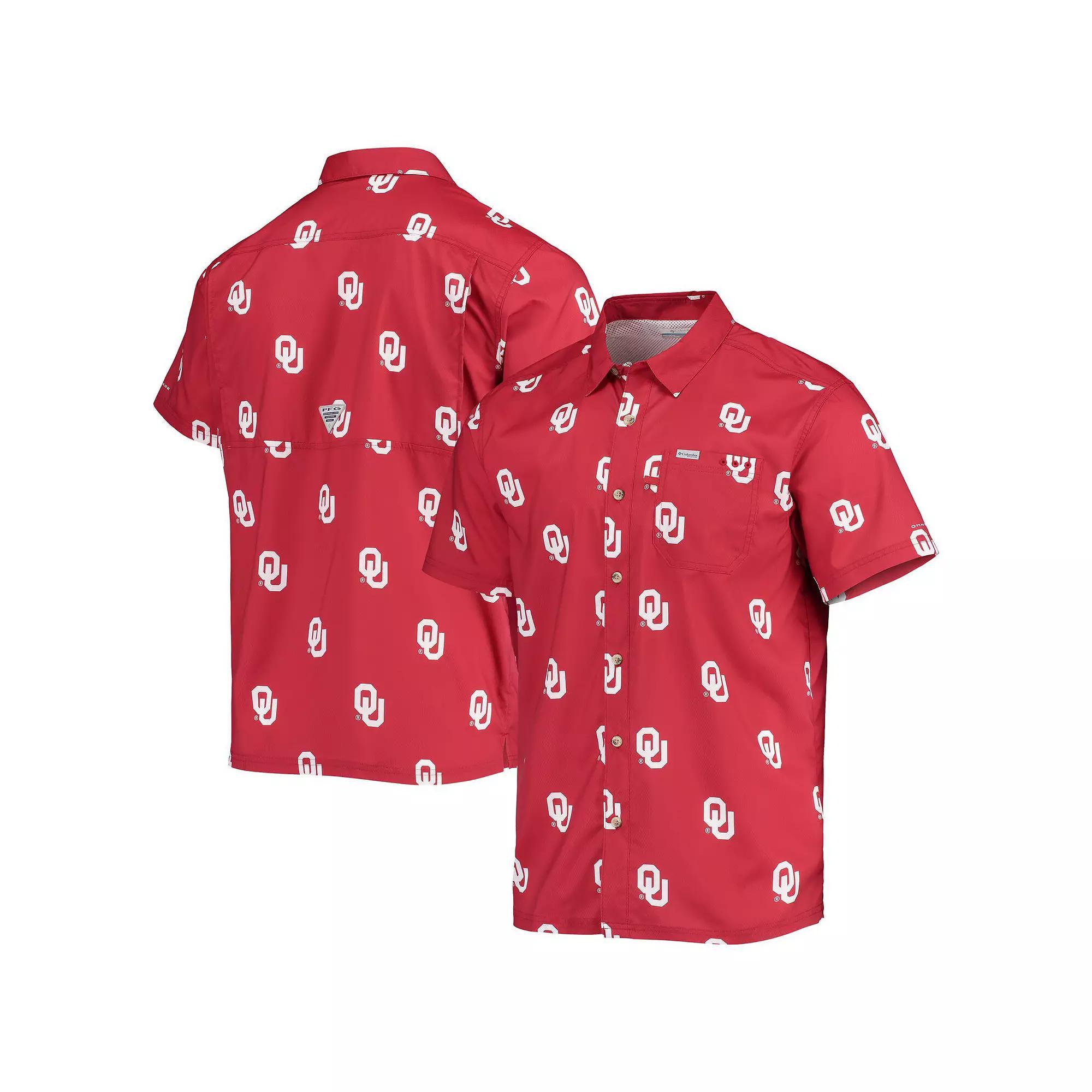 Men's Columbia Crimson Oklahoma Sooners Super Slack Tide Omni-Shade Button-Up Shirt,  Product Image