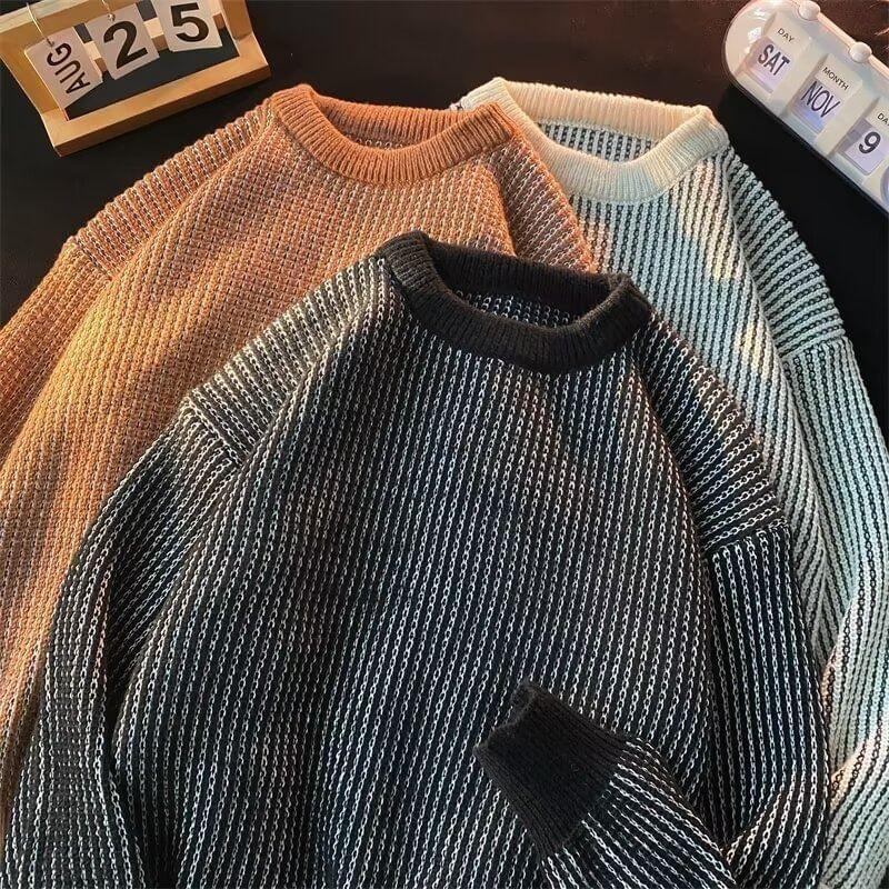 Crew Neck Striped Oversized Sweater Product Image