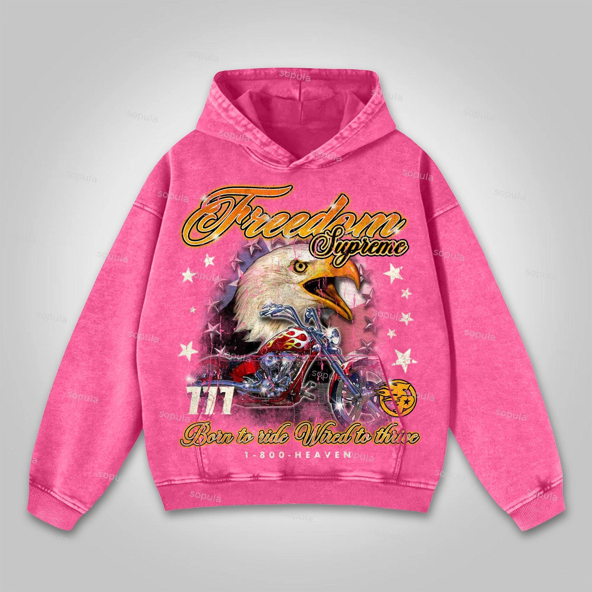 Sopula Freedom Is Supreme Locomotive Eagle Graphic Washed Hoodie Product Image