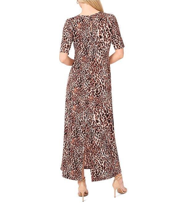 Vince Camuto Knit Cheetah Print Round Neck 3/4 Sleeve Maxi Dress Product Image