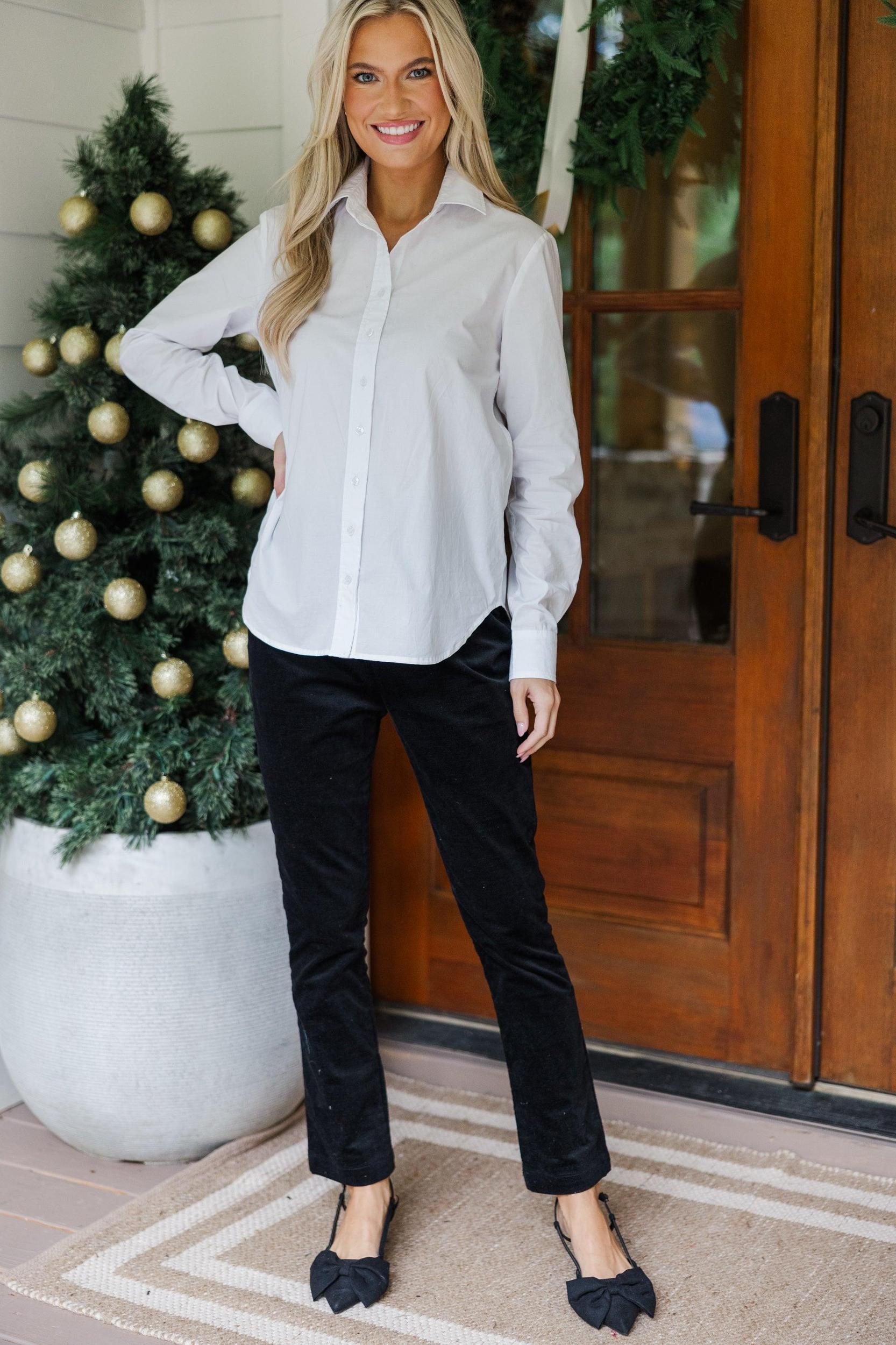 Just For You White Button Down Blouse Female Product Image