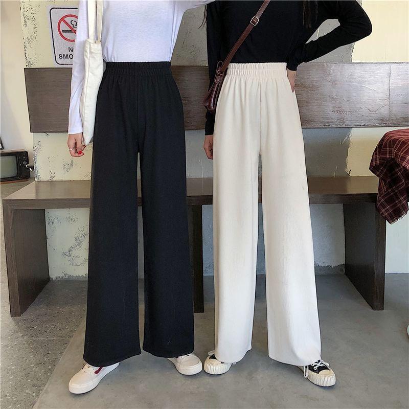 Elastic Waist Plain Wide Leg Pants (Various Designs) Product Image