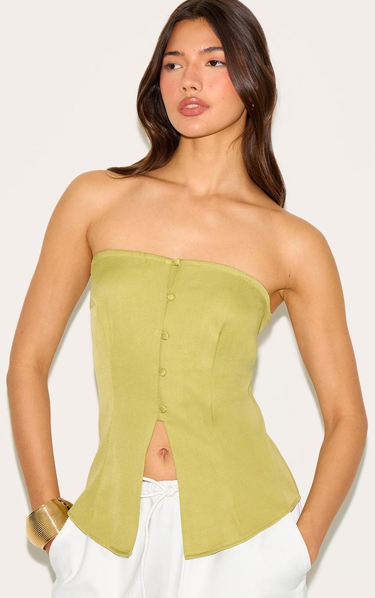 Green Fitted Bandeau Button Vest Product Image