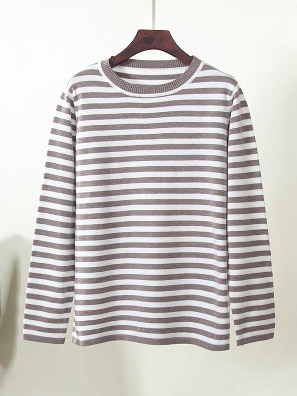 Striped Crew Neck Knit Sweater Product Image