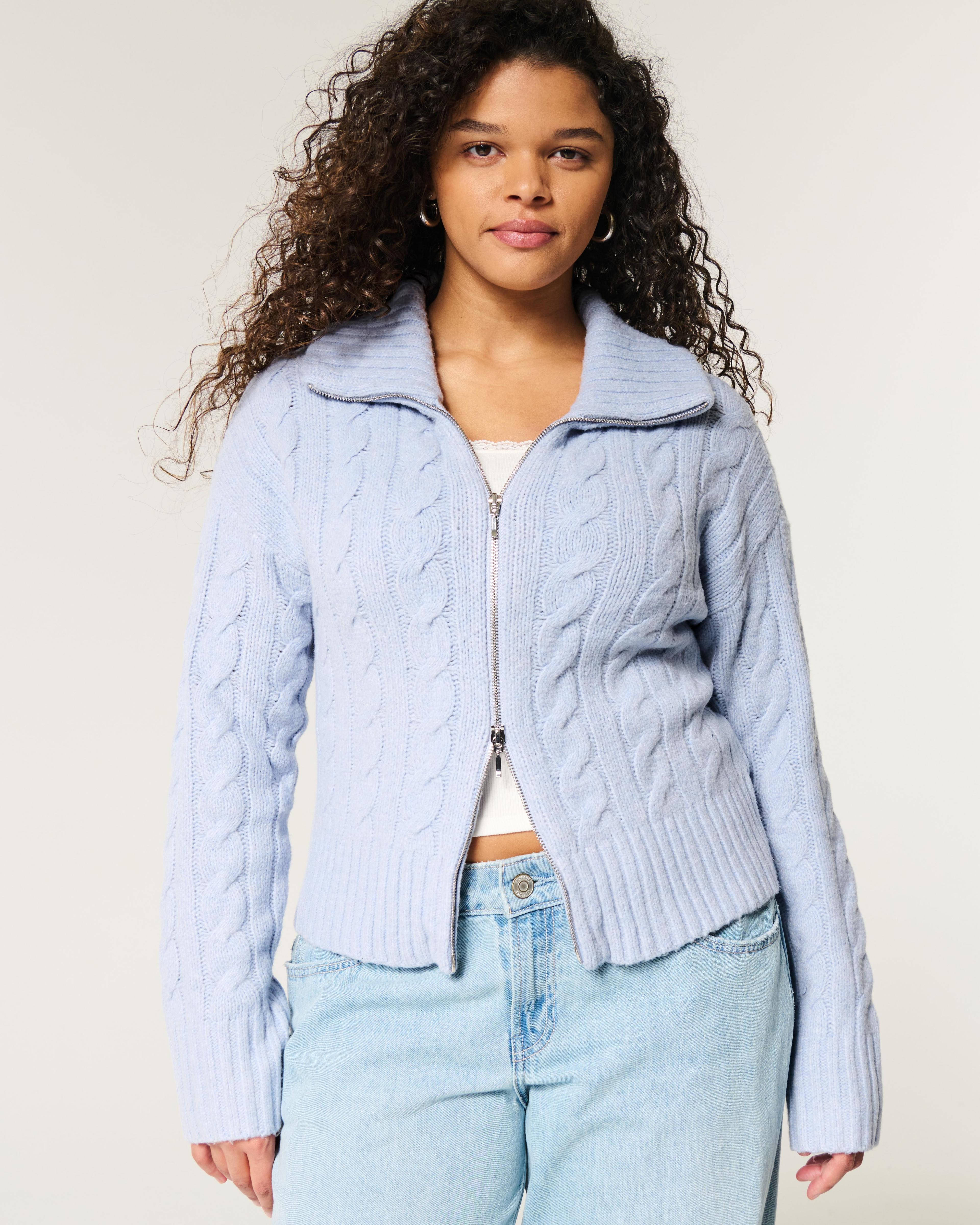 Hollister Comfy Cloud Zip-Up Cable-Knit Sweater Product Image