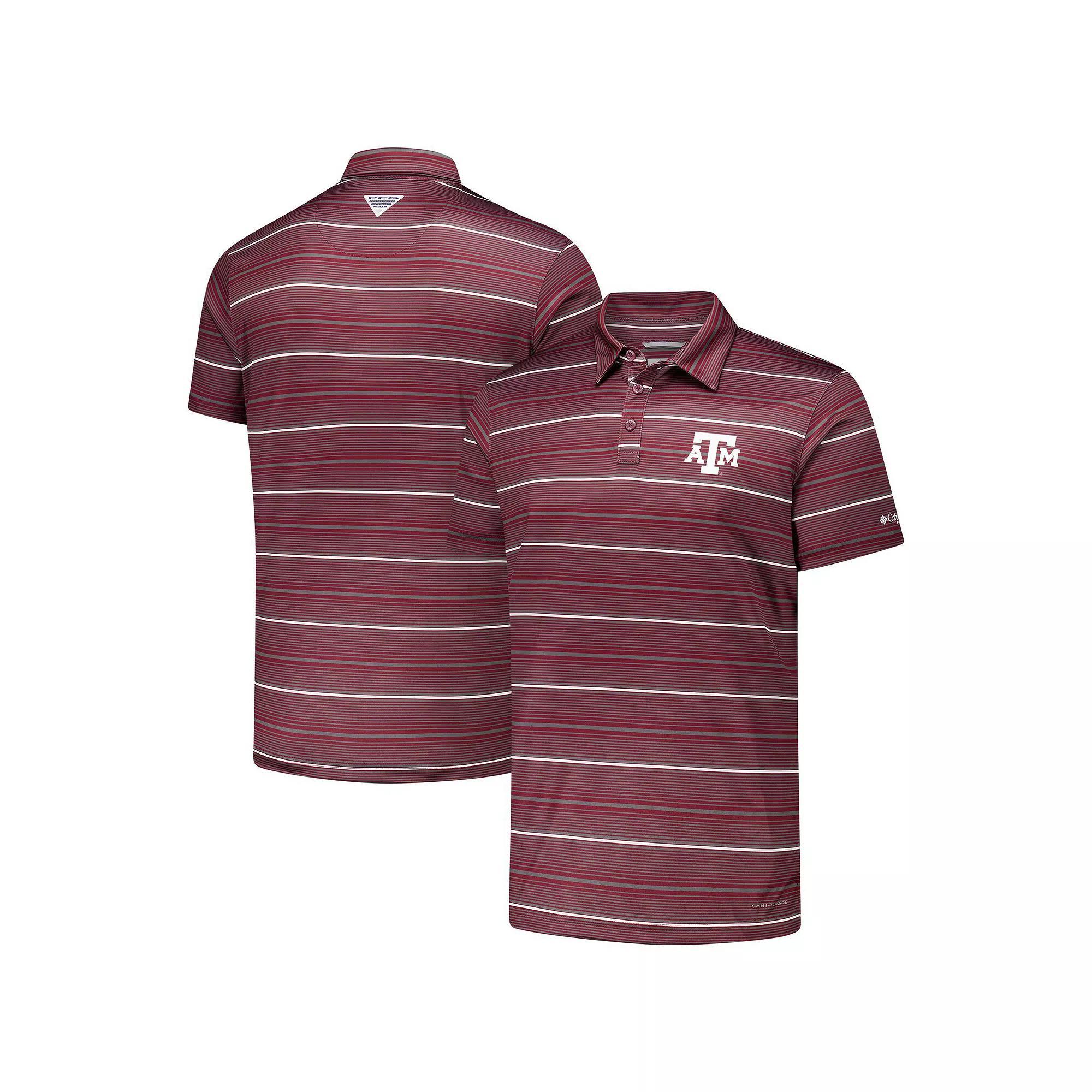 Men's Columbia Maroon Texas A&M Aggies PFG Super Terminal Tackle™ Omni-Shade™ Stripe Polo, Size: Small, Red Product Image