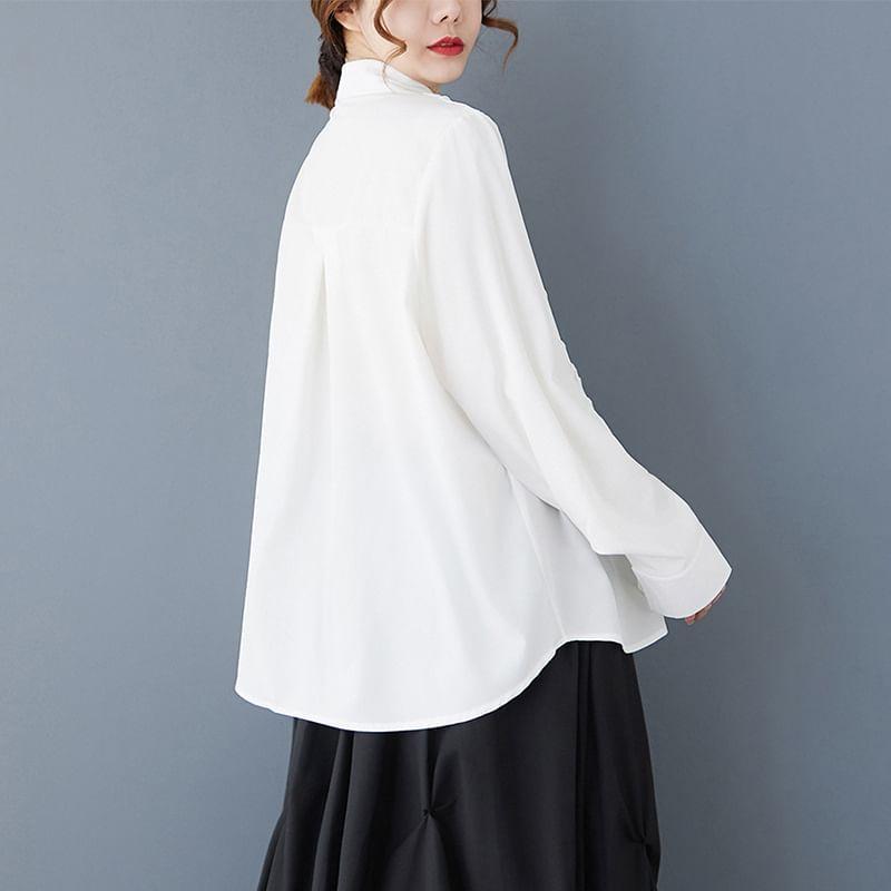 Long Sleeve Ruffle Trim Button Up Shirt Product Image