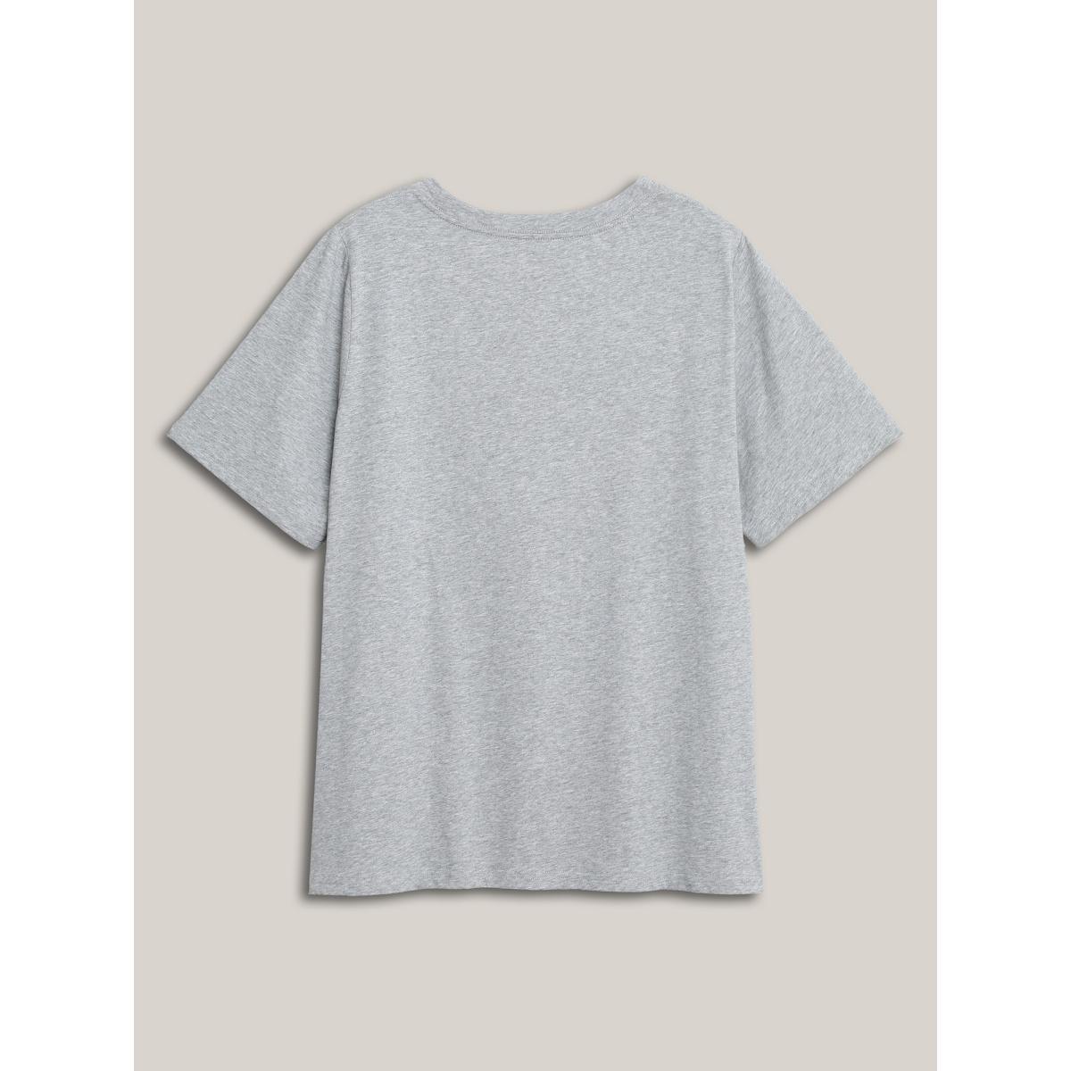 Plus Size Butterflies Pattern V-Neck T-Shirt Mediumgray Women Non Butterfly V-neck Everyday-Casual T-shirts BloomChic 18-20/2X Product Image