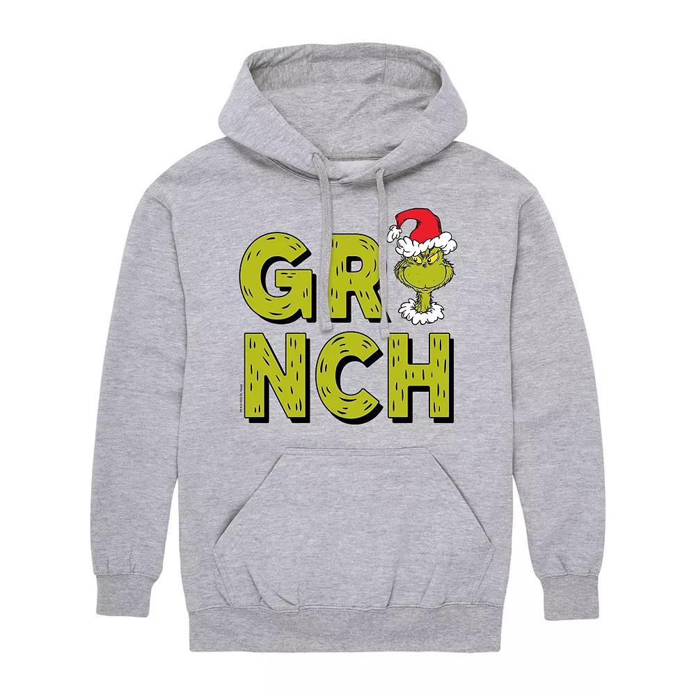 Men's Dr. Seuss Grinch Grinch Fur Letters Hoodie, Size: XXL, Gray Product Image