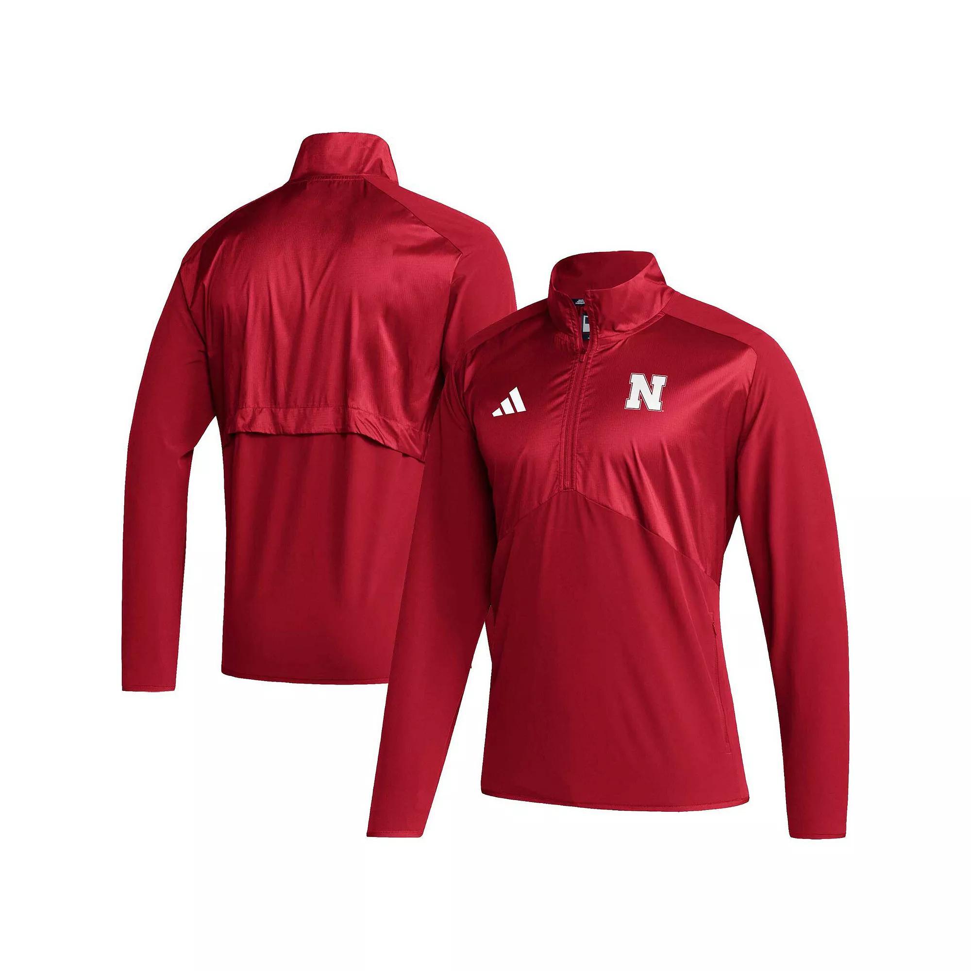 Men's adidas Scarlet Nebraska Huskers Sideline AEROREADY Raglan Sleeve Quarter-Zip Jacket,  Product Image