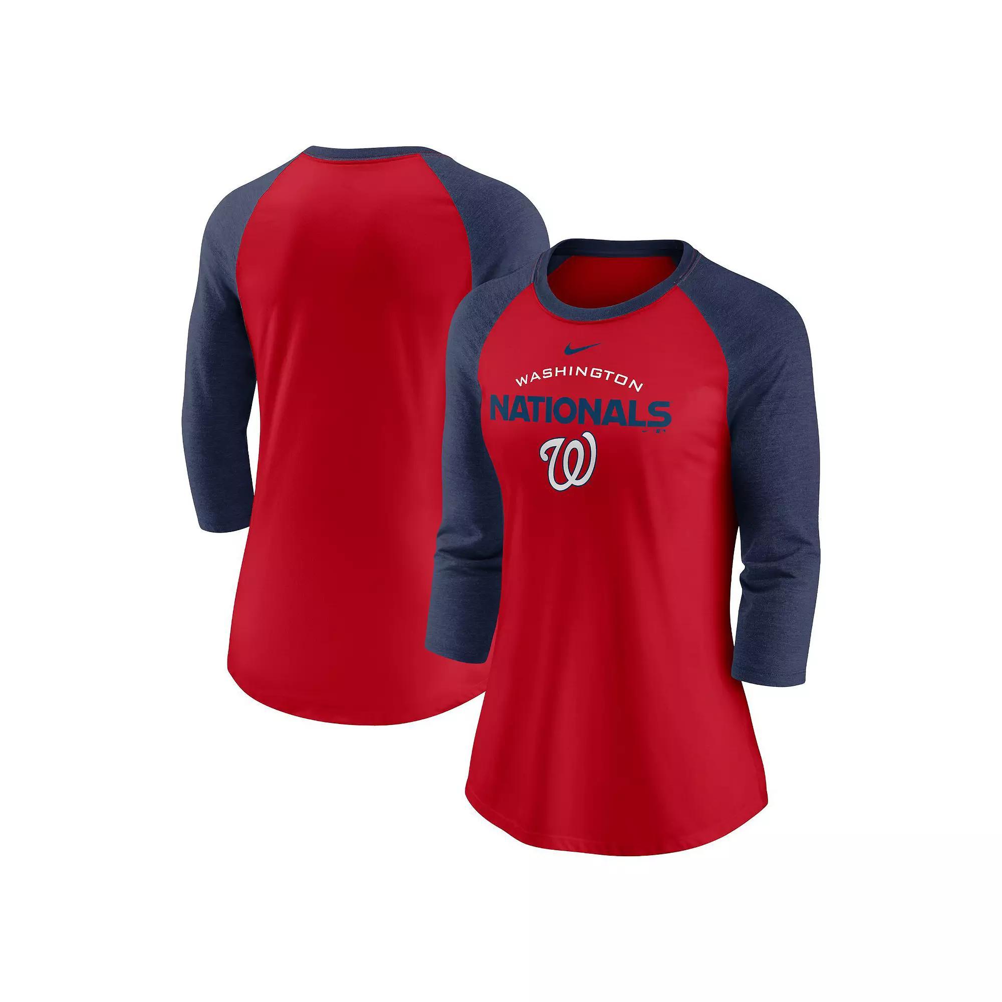Women's Nike Red/Navy Washington Nationals Modern Baseball Arch Tri-Blend Raglan 3/4-Sleeve T-Shirt, Size: XS Product Image
