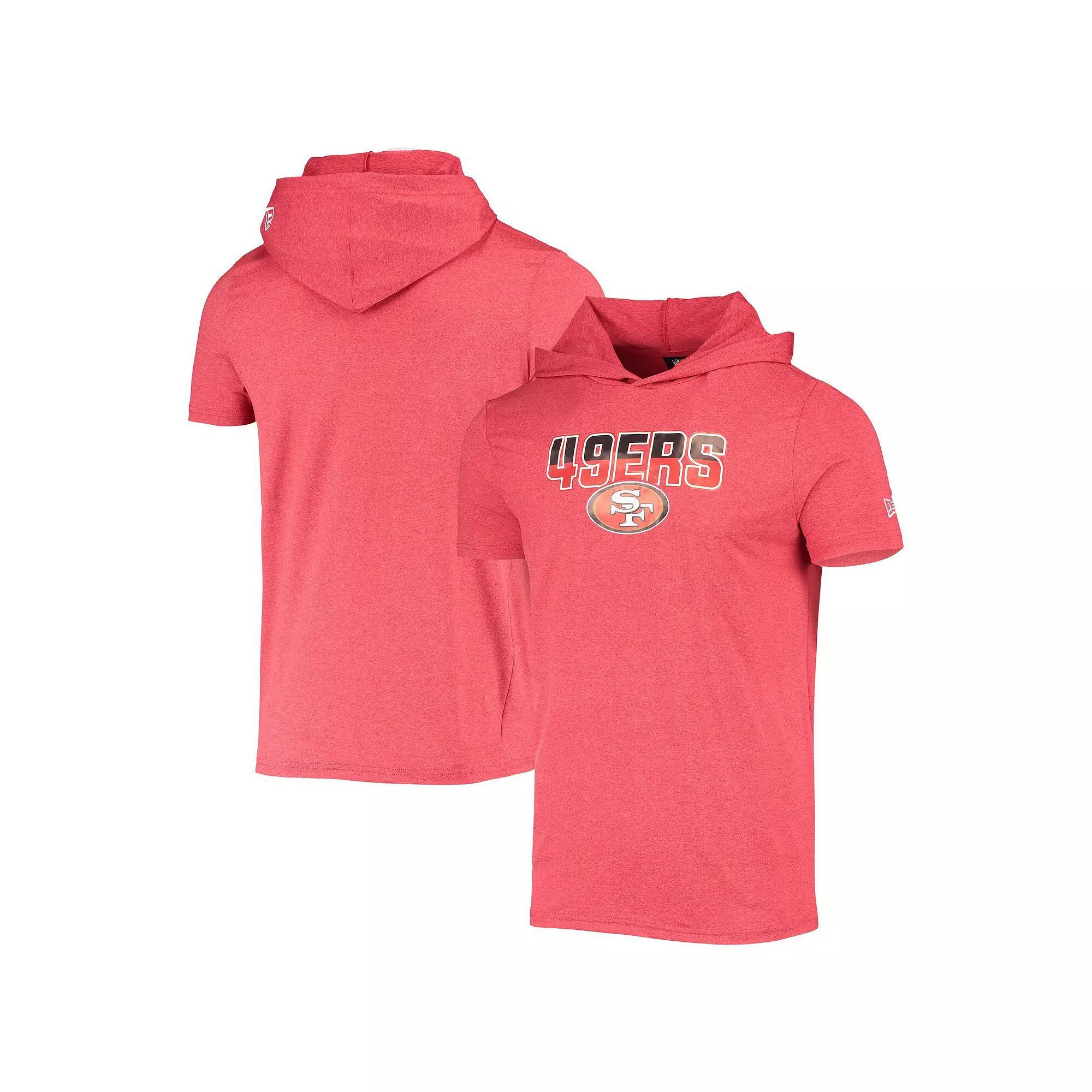Men's New Era Heathered Red San Francisco 49ers Team Brushed Hoodie T-Shirt,  Product Image