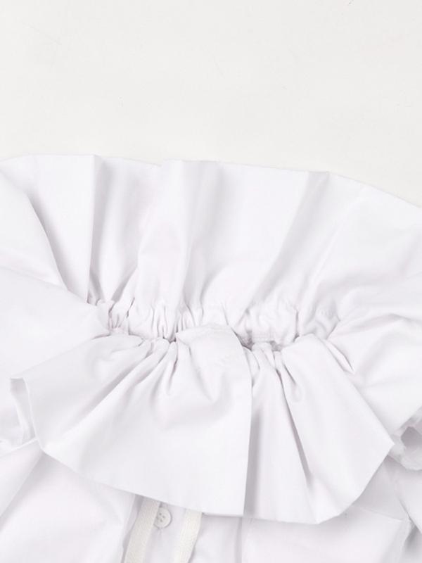 Loose Sleeveless Buttoned Drawstring Pleated Solid Color Stand Collar Vest Top Product Image