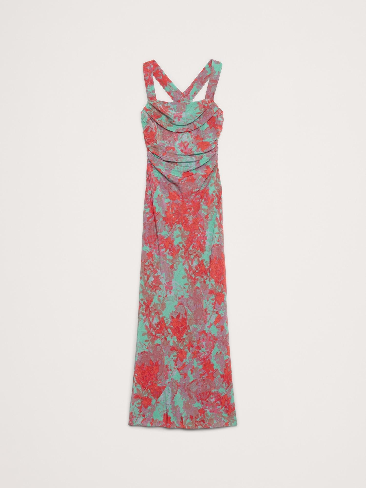 Matte Silk Cowl-Neck Backless Maxi Dress Product Image