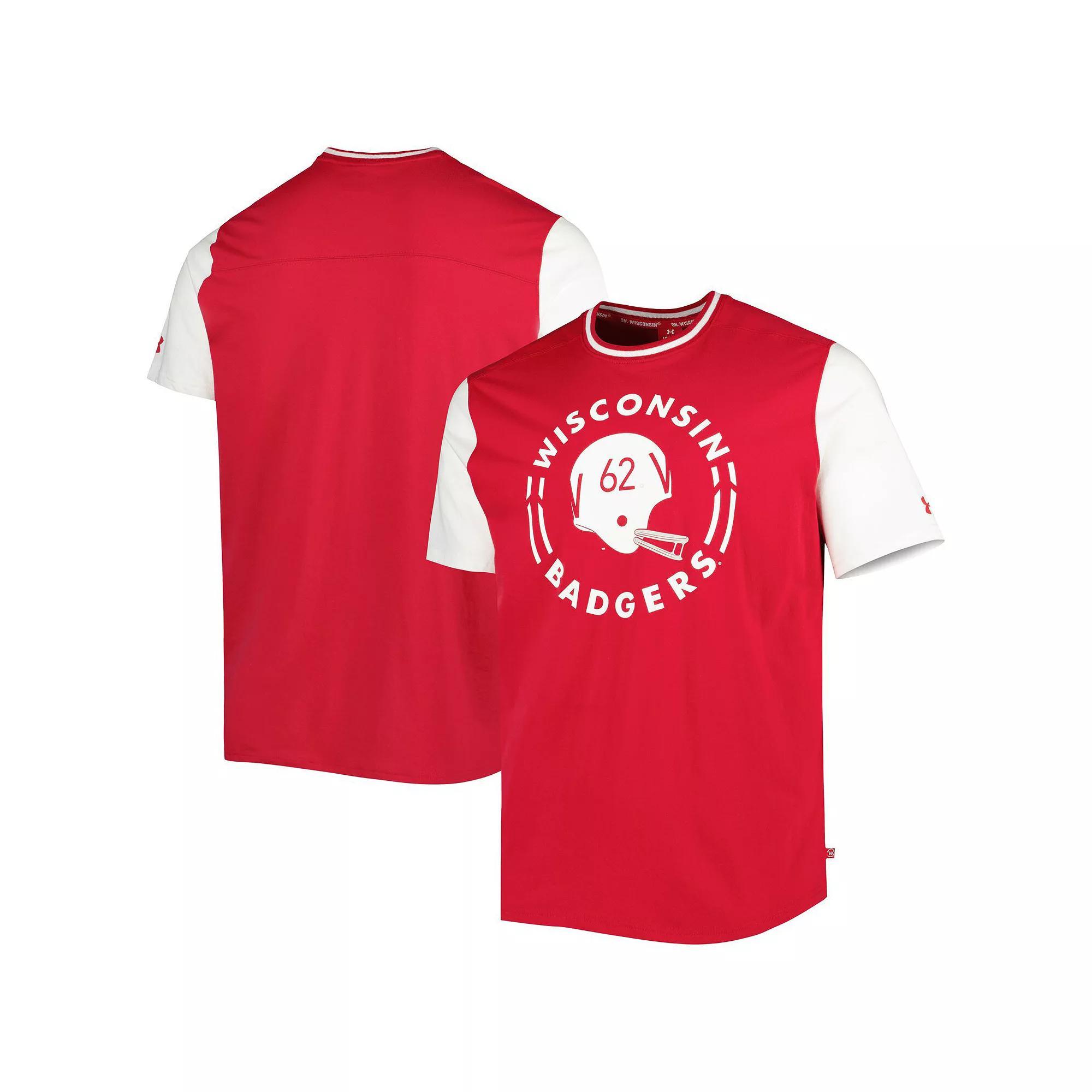 Men's Under Armour Red/White Wisconsin Badgers Iconic Block T-Shirt, Size: Large Product Image