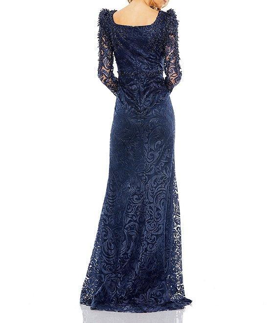 Mac Duggal Embroidered Applique Square Neck Long Sleeve Trumpet Gown Product Image
