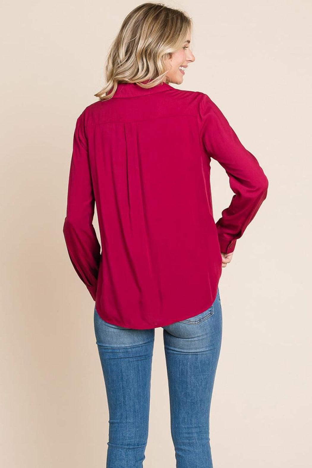 V Neck Front Zip Up Long Sleeve Top Female Product Image