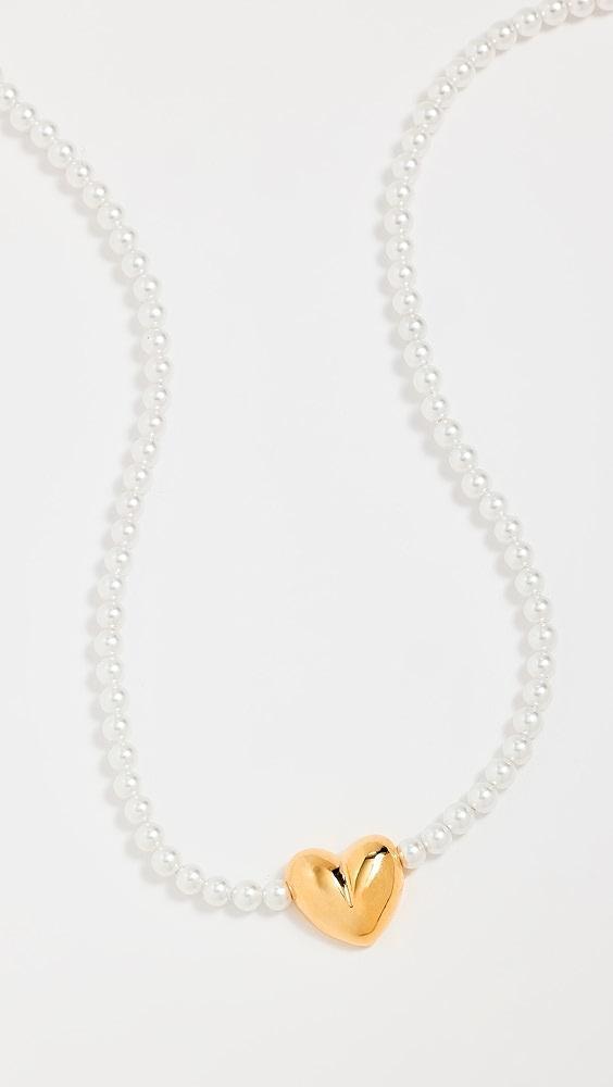 By Adina Eden Puffy Heart X Pearl Necklace | Shopbop Product Image