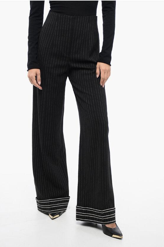 ALBERTA FERRETTI Pinstriped Virgin Wool Palazzo Pants In Black Product Image