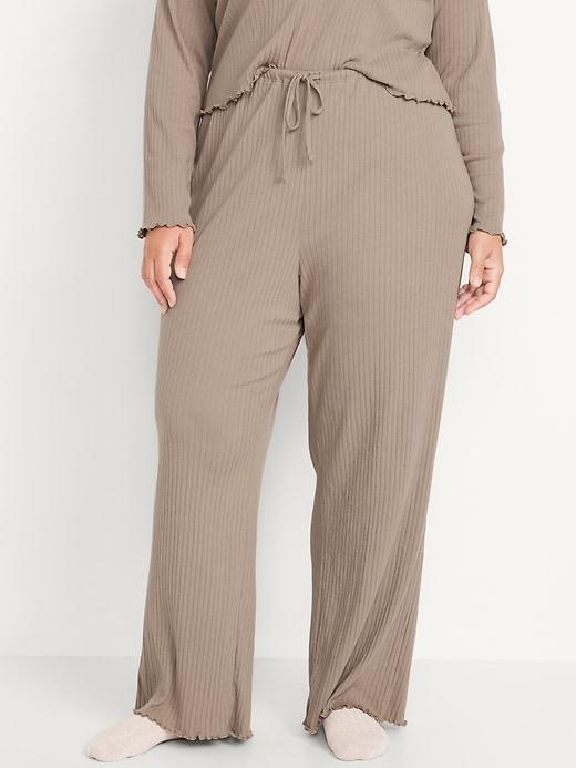 High-Waisted Ribbed Pajama Pants Product Image