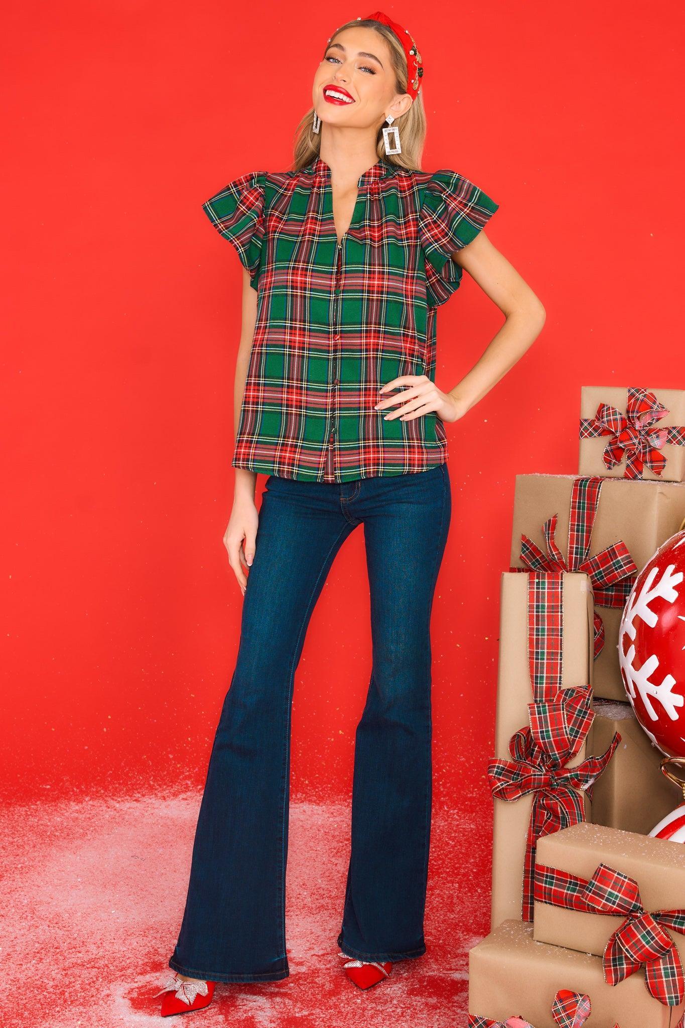 Mistletoe Magic Emerald Plaid Top Product Image