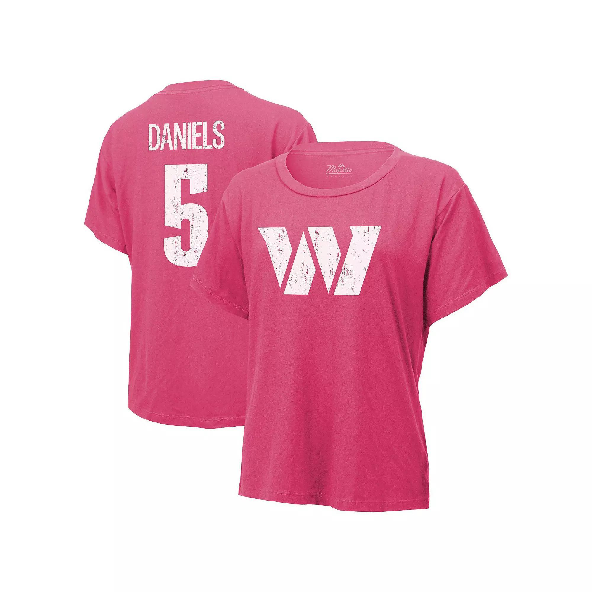 Women's Majestic Threads Jayden Daniels Pink Washington Commanders Name & Number T-Shirt,  Product Image