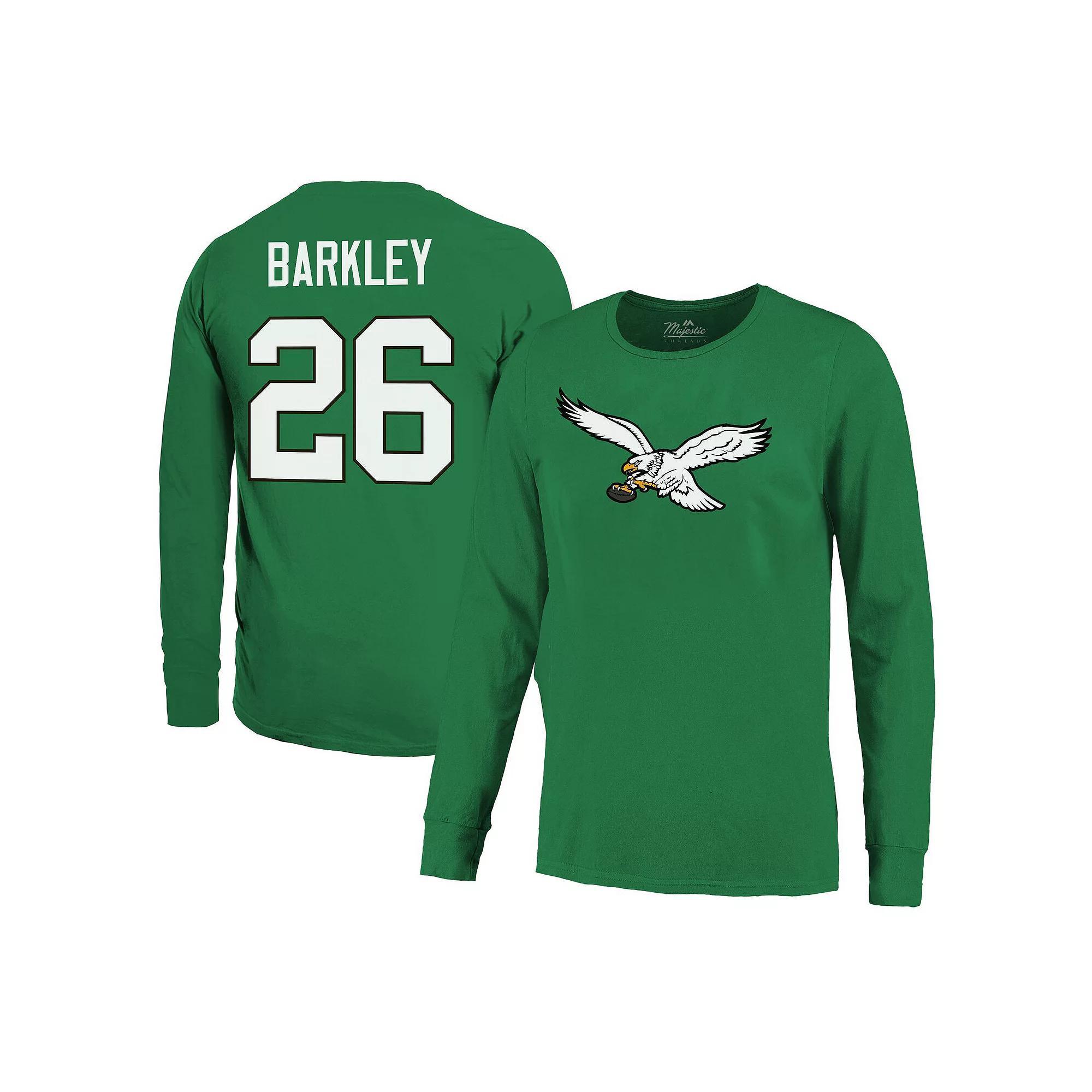 Men's Majestic Threads Saquon Barkley Kelly Green Philadelphia Eagles Name & Number Long Sleeve T-Shirt,  Product Image