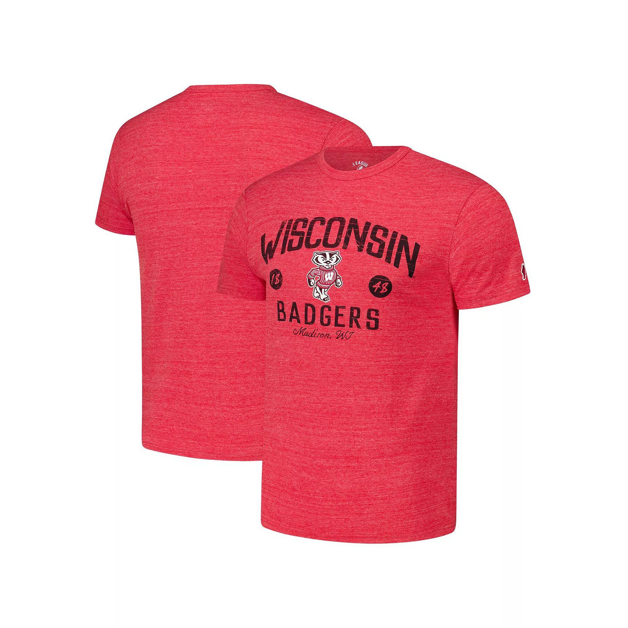 Men's League Collegiate Wear Heather Red Wisconsin Badgers Bendy Arch Victory Falls Tri-Blend T-Shirt, Size: 2XL Product Image
