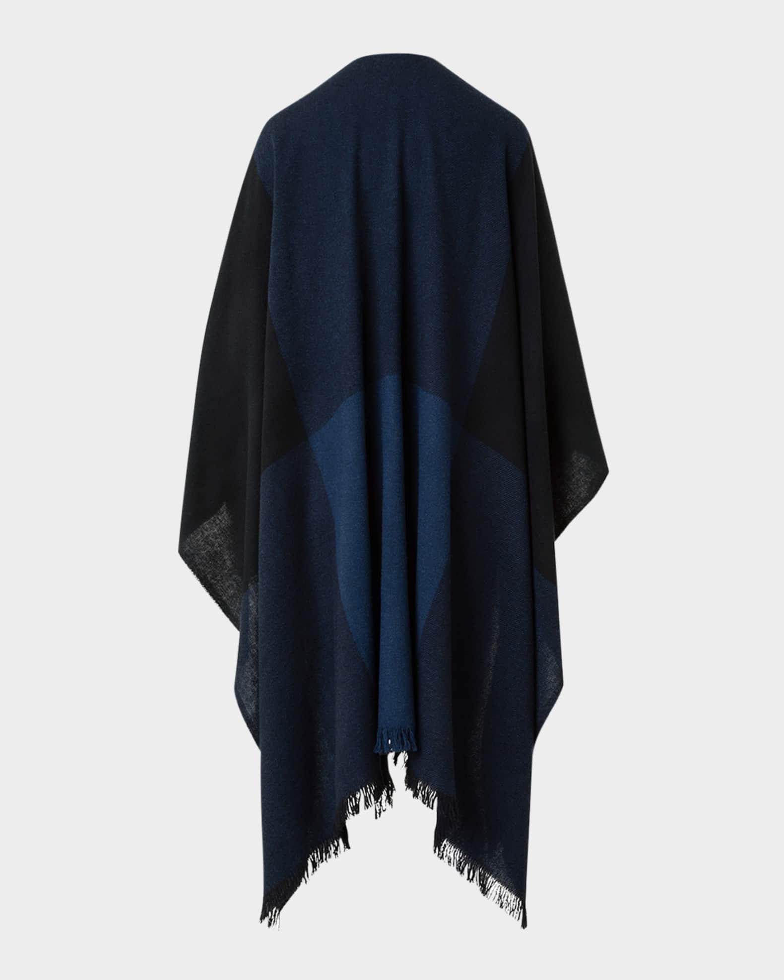 Check Wool-Cashmere Fringed Cape Scarf Product Image