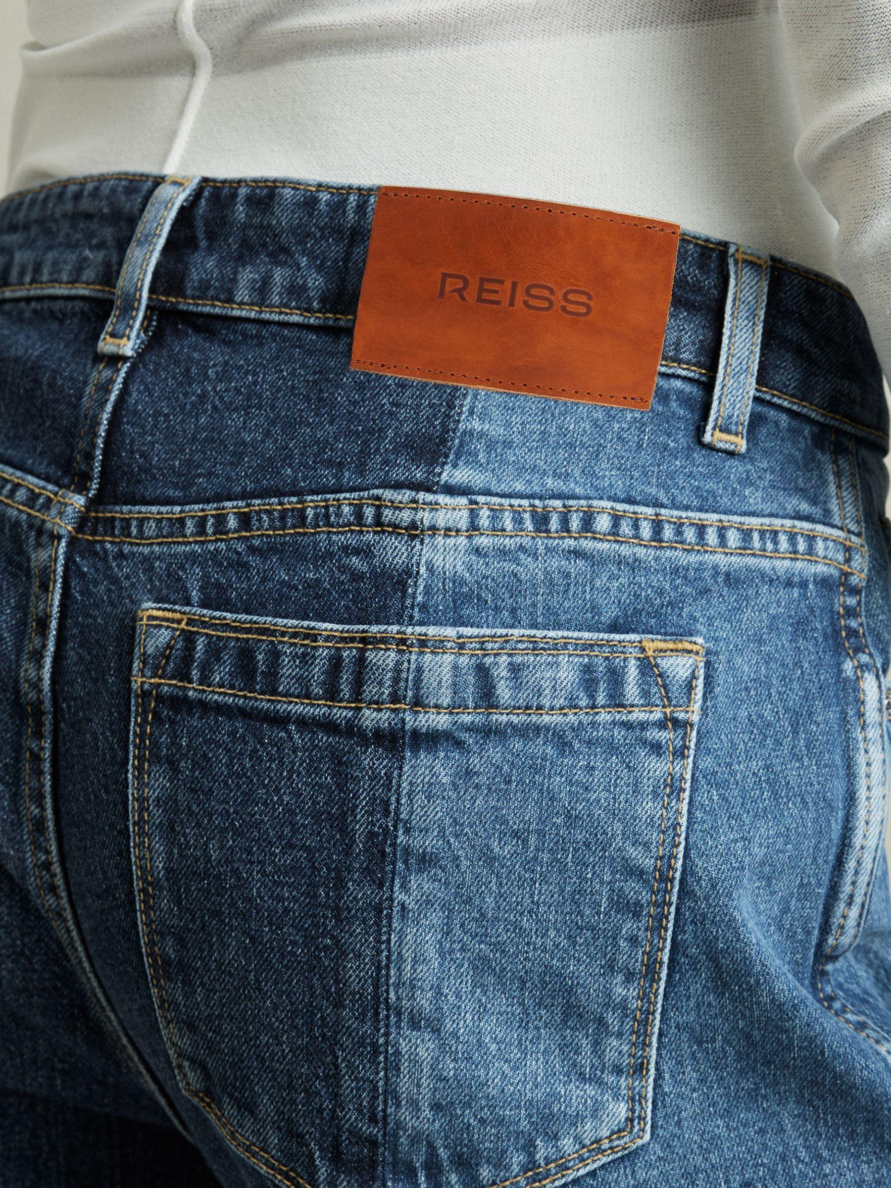 Petite Straight-Leg Patchwork Jeans in Mid Blue Product Image