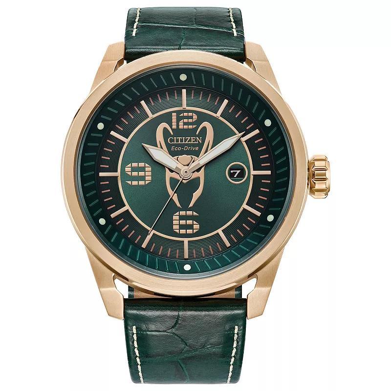 Men's Citizen Eco-DriveÂ® Â©Marvel Loki Green Strap Rose IP Watch with Green Dial (Model: Aw1363-06W) Product Image