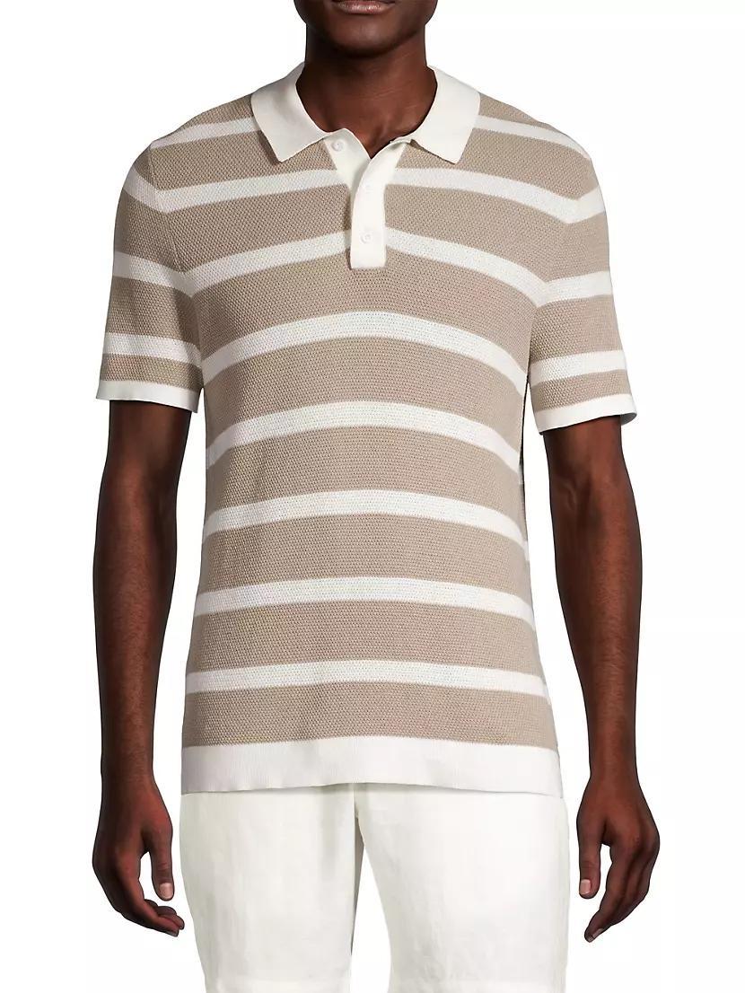 Striped Cotton Knit Polo Shirt Product Image