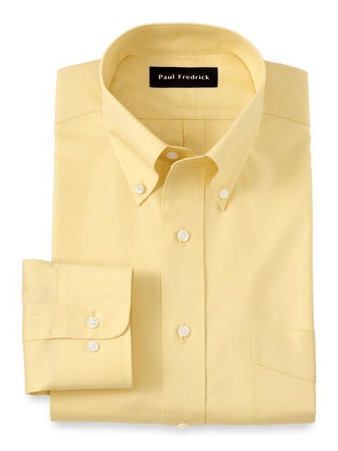 Non-Iron Cotton Pinpoint Solid Button Down Collar Dress Shirt - Yellow Product Image