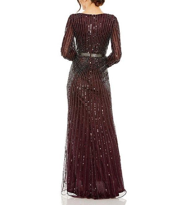 Mac Duggal Sequin Surplice V-Neck Long Bishop Sleeve Wrap Over Gown Product Image