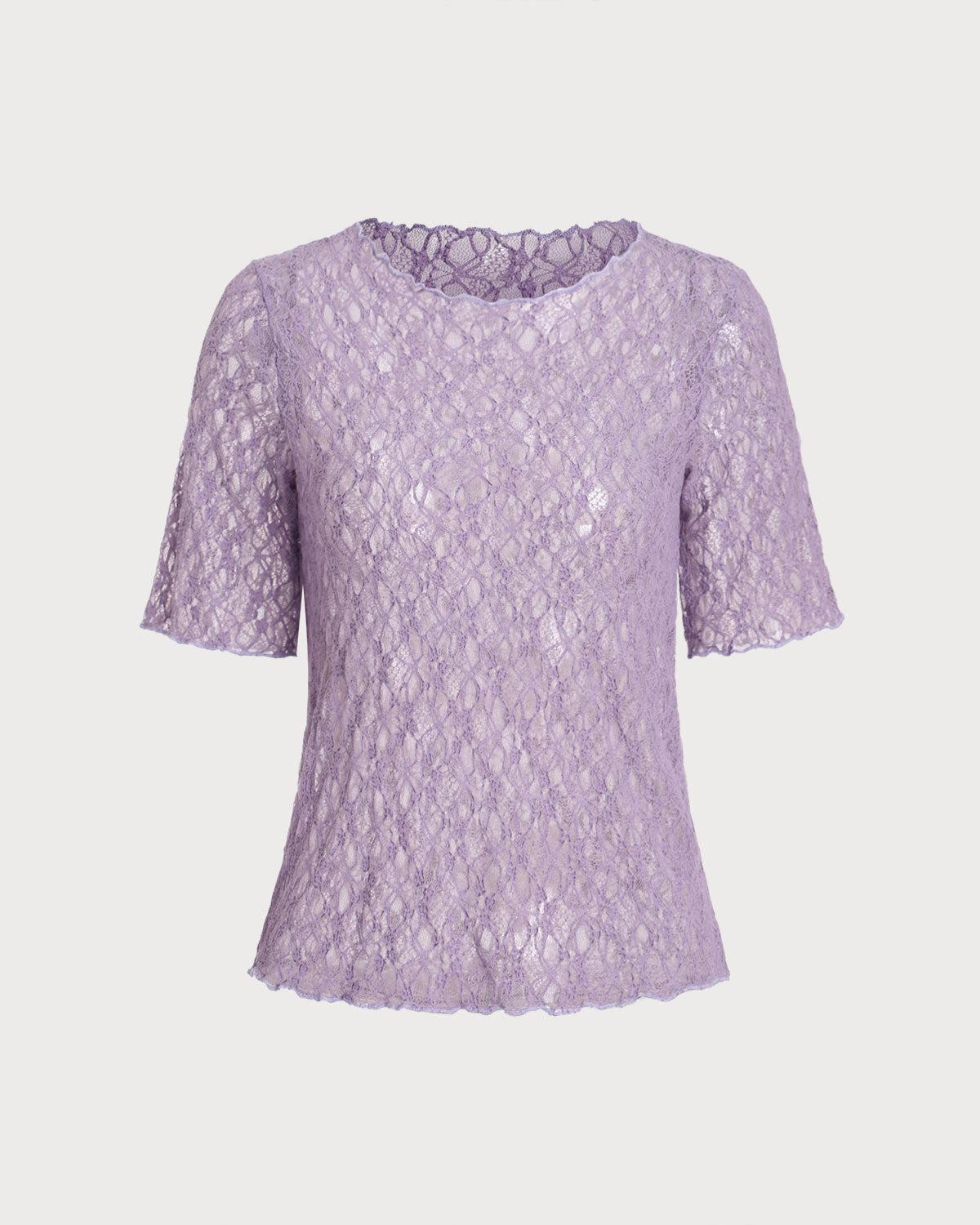 Purple Round Neck Textured Half Sleeve Tee Product Image