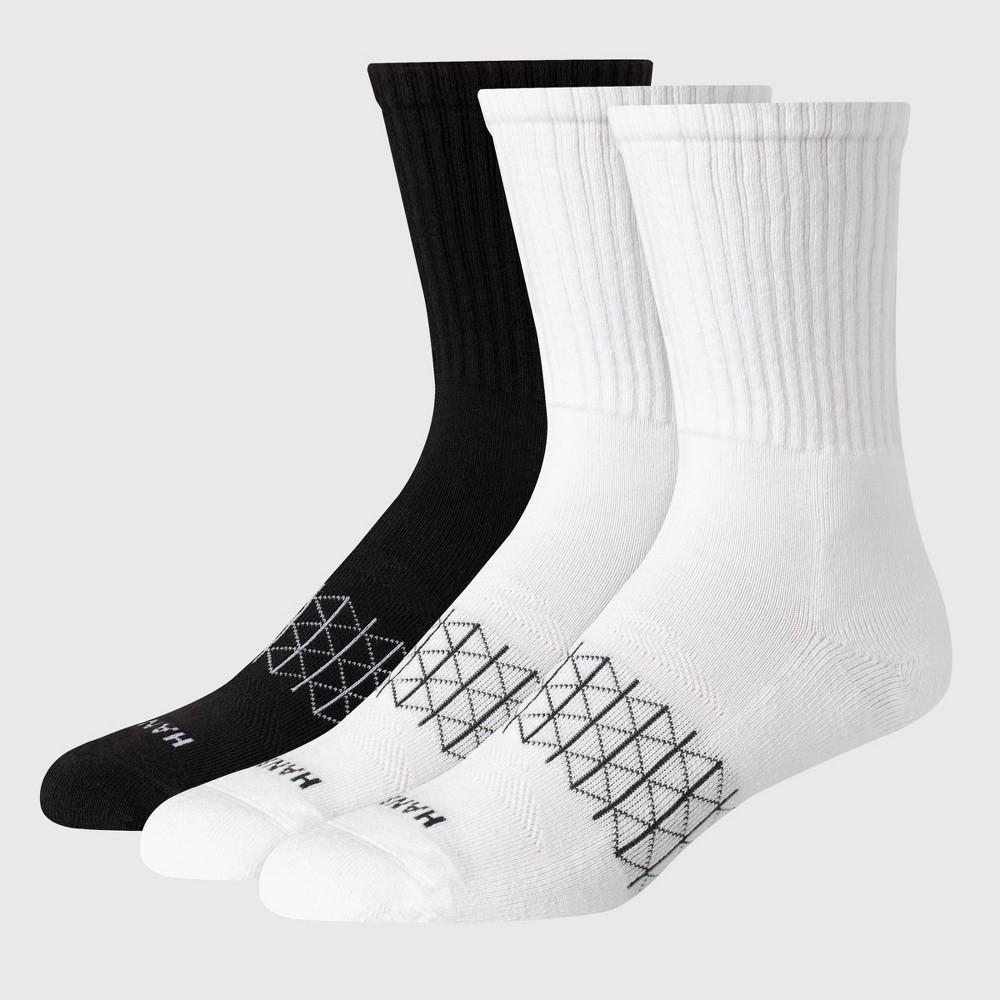 Hanes Absolute Active Mens Cushioned Crew Socks, Shoe Sizes 6-12, 3-Pairs Grey/White 10-13 Product Image