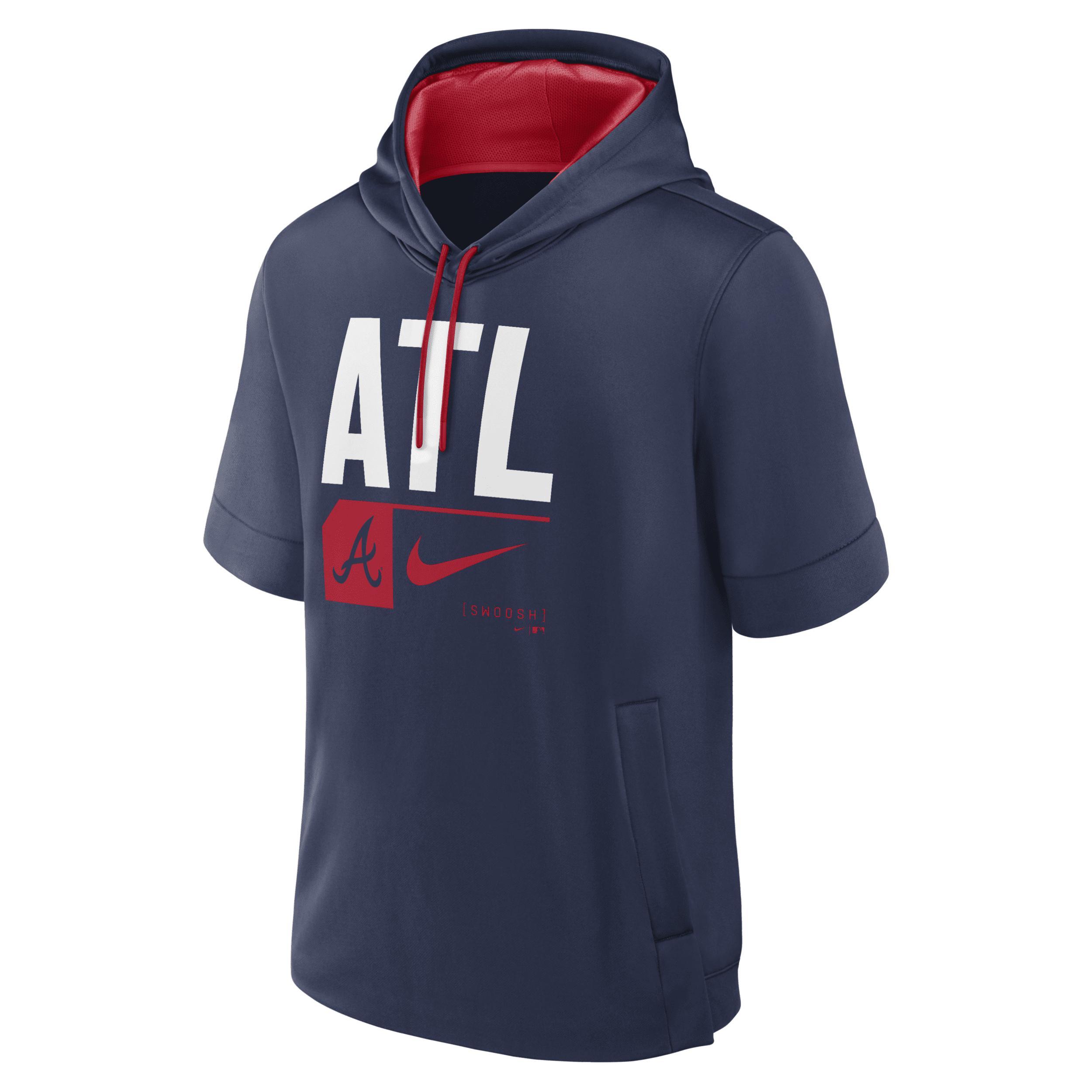 Mens Nike Atlanta Braves Tri Code Lockup Short Sleeve Pullover Hoodie Blue Product Image