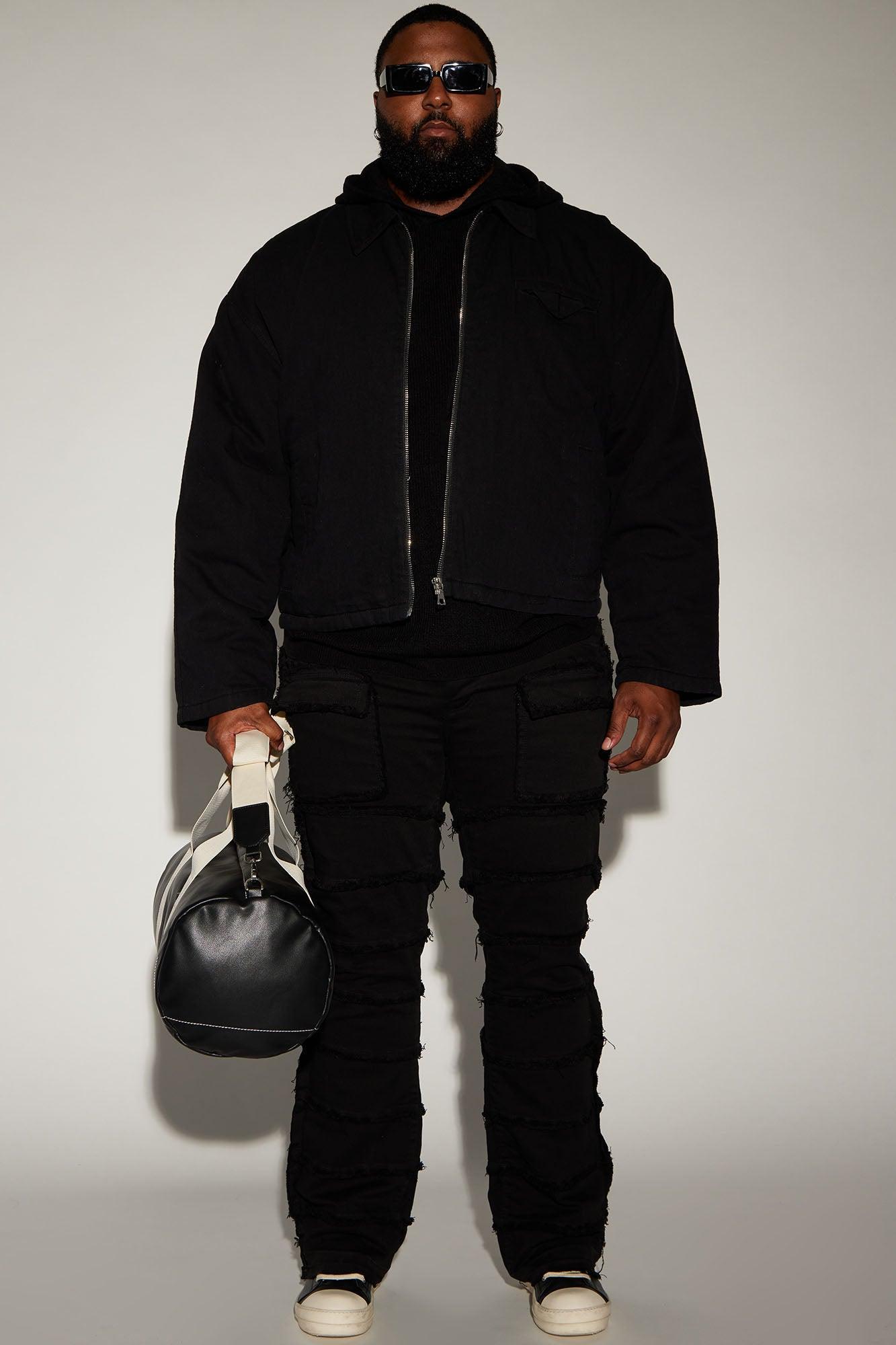 Square Pockets Fray Stacked Skinny Flare Pants - Black Product Image