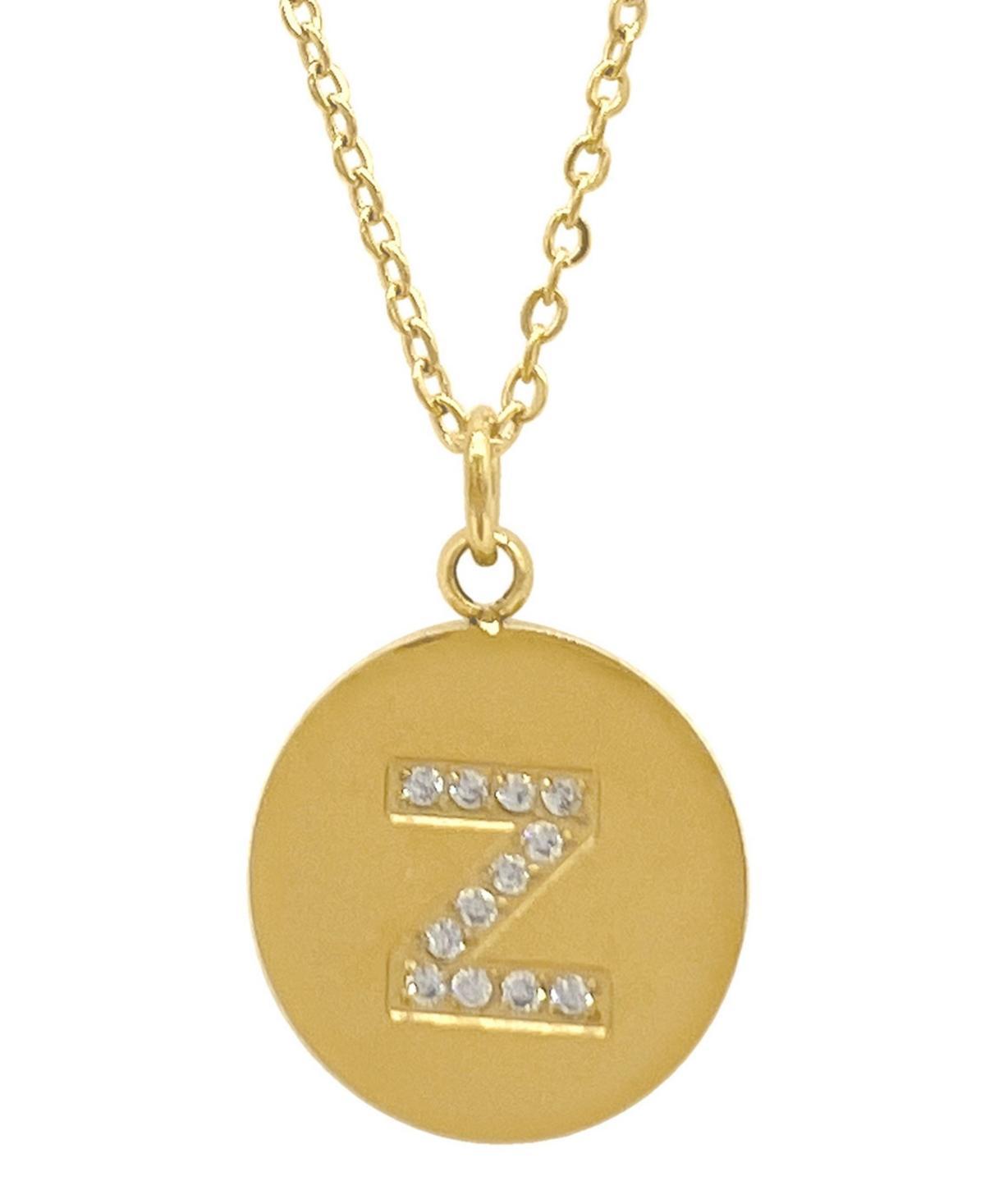 Adornia 14k Gold Plated Cubic Zirconia Engraved Letter Disc Pendant Necklace, Womens Gold Tone S Product Image