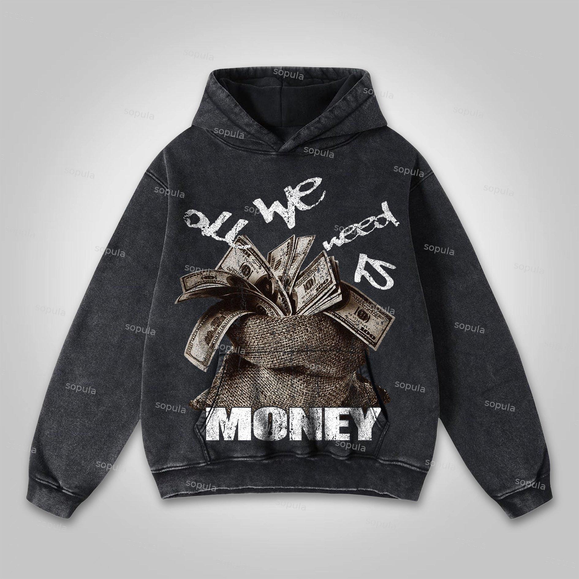 Sopula All We Need Is Money Graphic Print Washed Hoodie Product Image