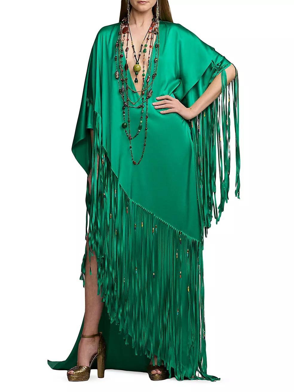 Clarisa Fringed Silk Charmeuse Gown Product Image