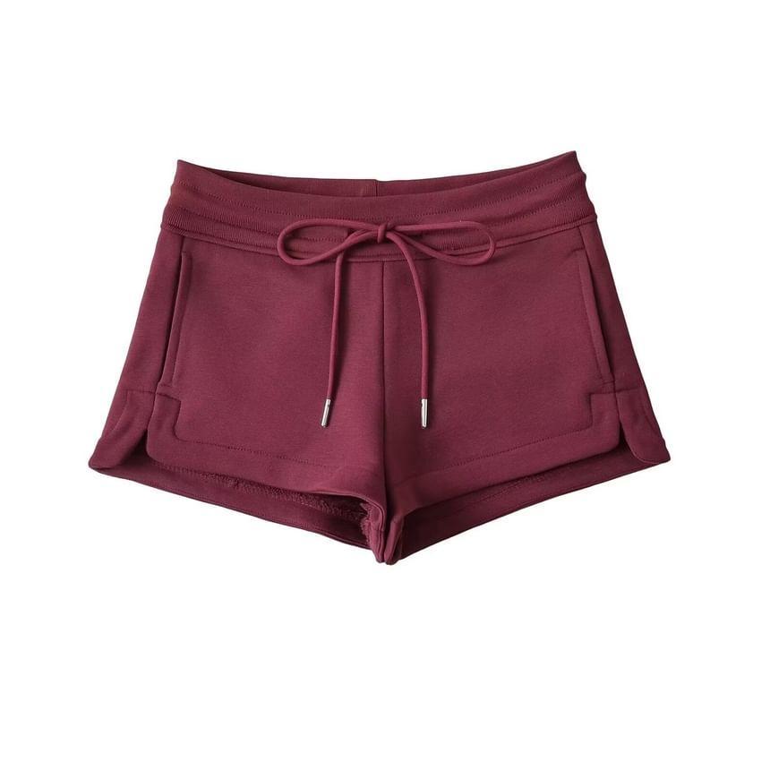 Drawstring Waist Plain Slit Sweat Shorts Product Image