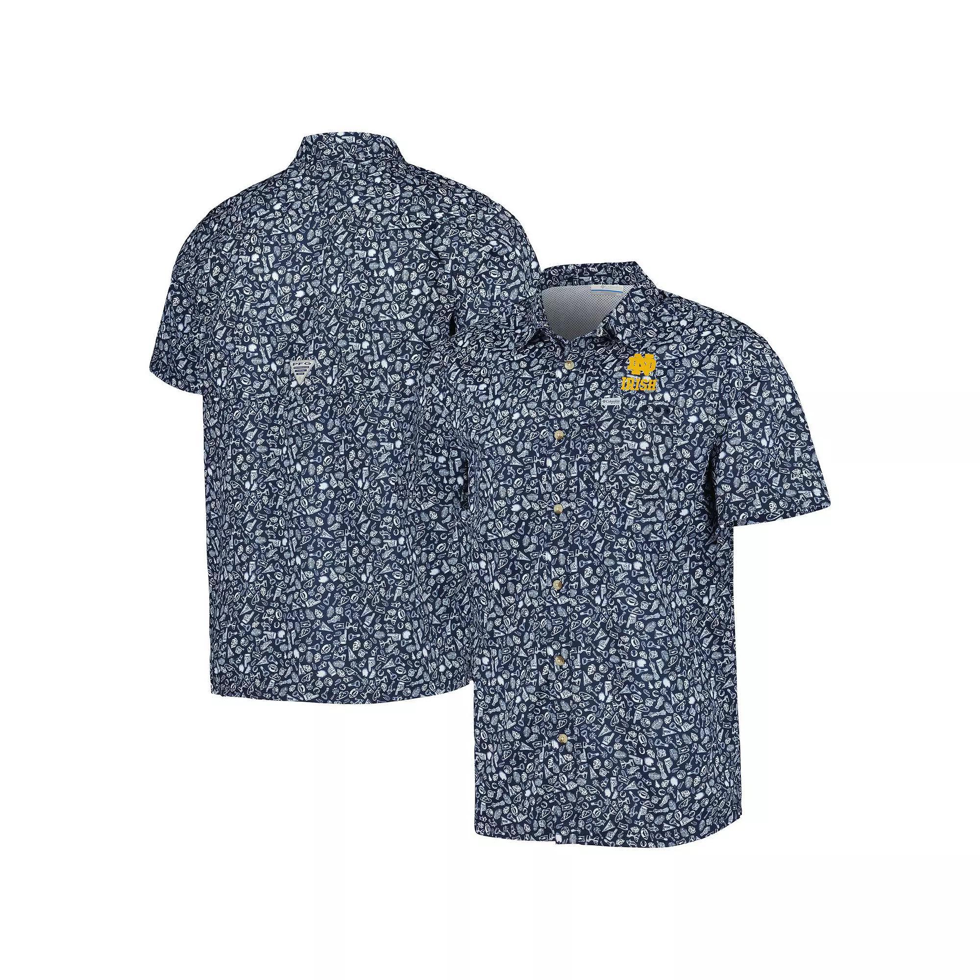 Men's Columbia Navy Notre Dame Fighting Irish Super Slack Tide Omni-Shade Team Button-Up Shirt,  Product Image
