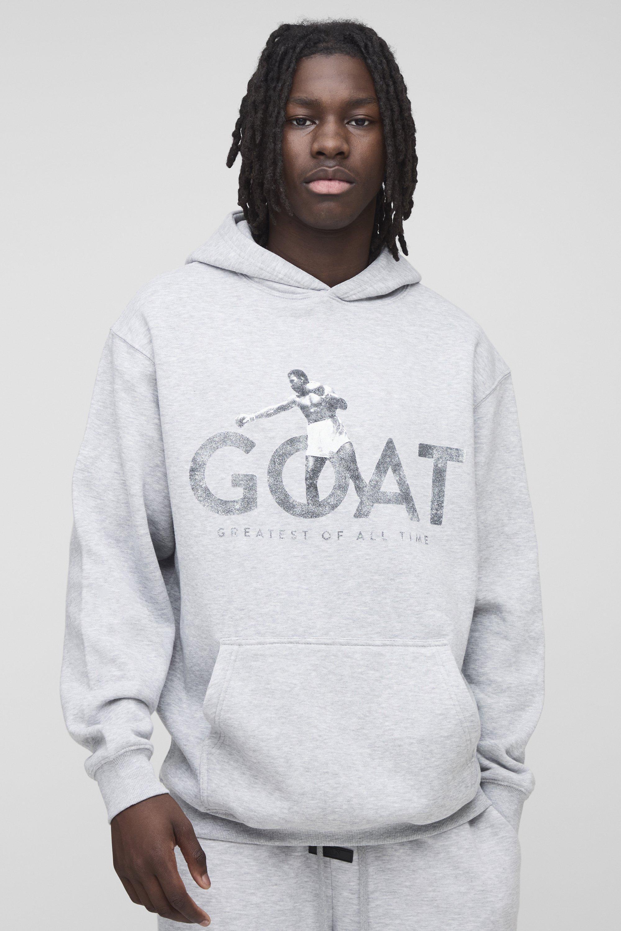 Oversized Boxy Muhammad Ali Goat License Printed Hoodie | boohooMAN USA Product Image