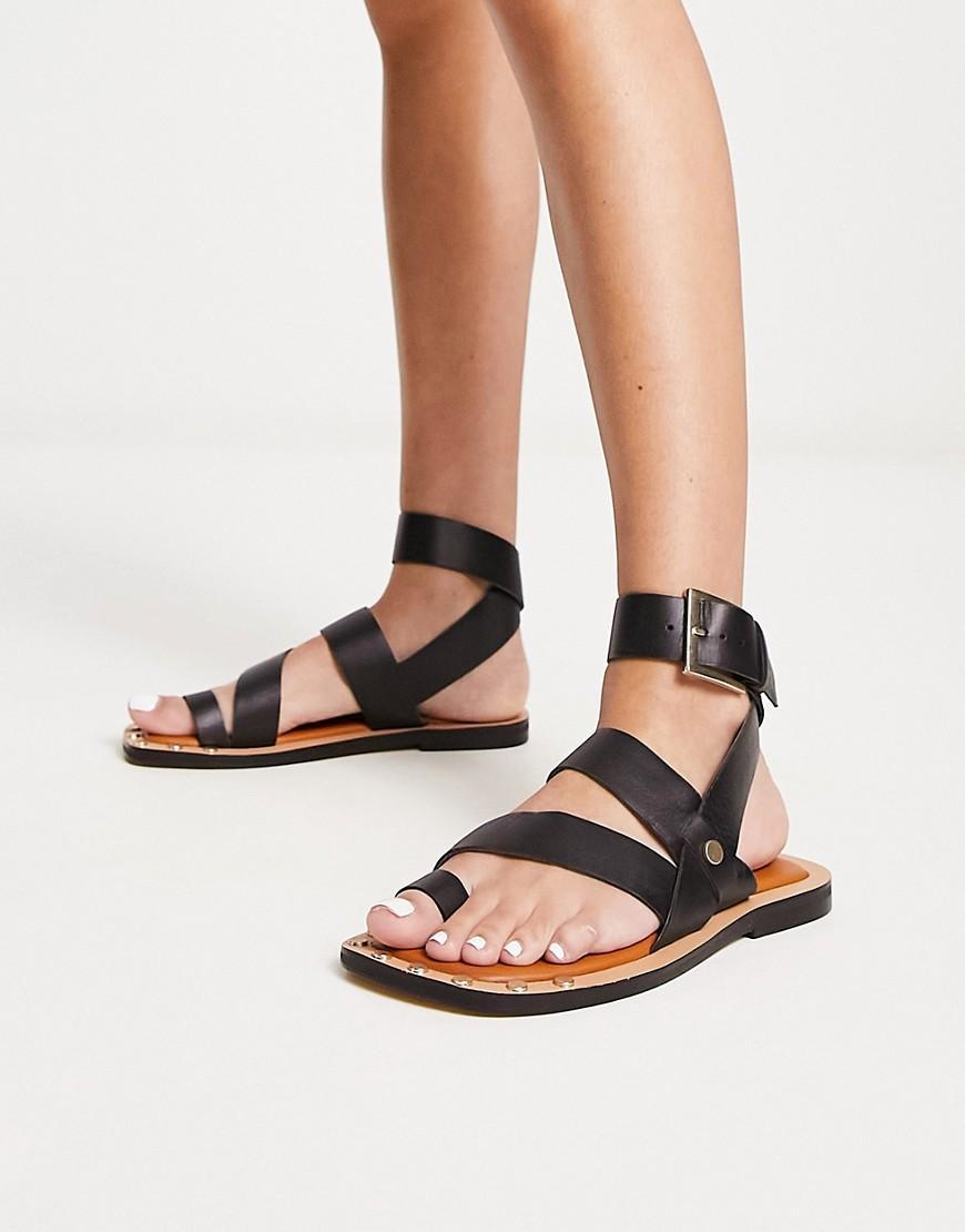 ASOS DESIGN Foxy leather studded toe loop flat sandal Product Image