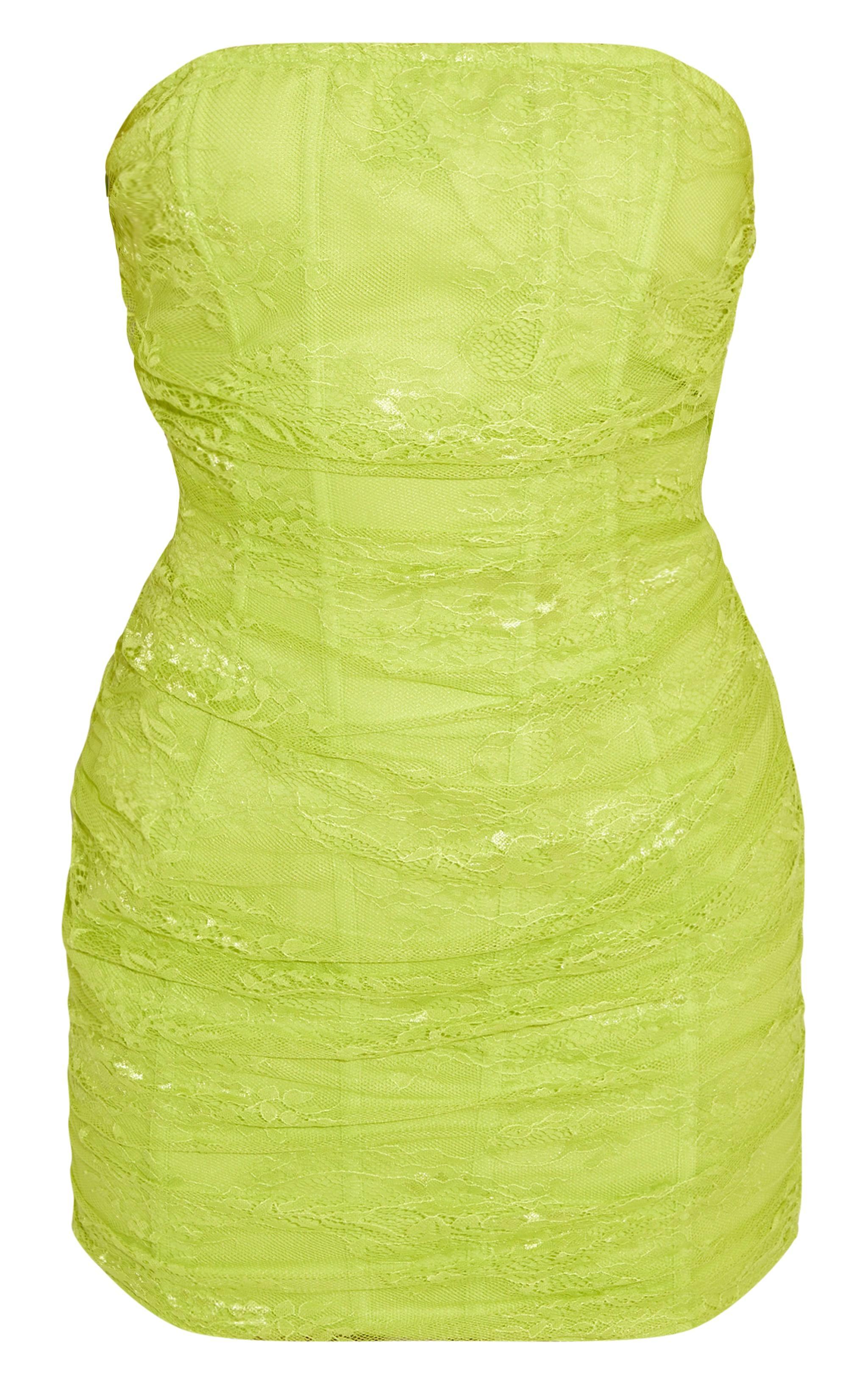 Lime Bandeau Lace Bodycon Dress Product Image