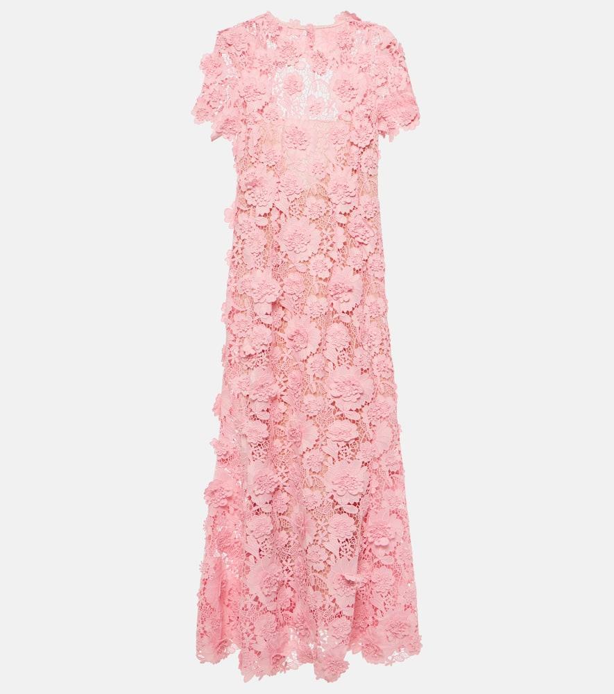 OSCAR DE LA RENTA Floral Lace Midi Dress In Pink Product Image