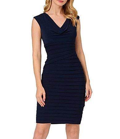 Adrianna Papell Cowl Neck Banded Dress (Midnight) Women's Dress Product Image